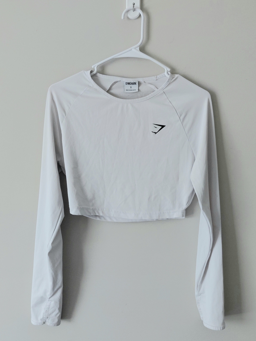 Gymshark White Long-Sleeve Cropped Performance Top